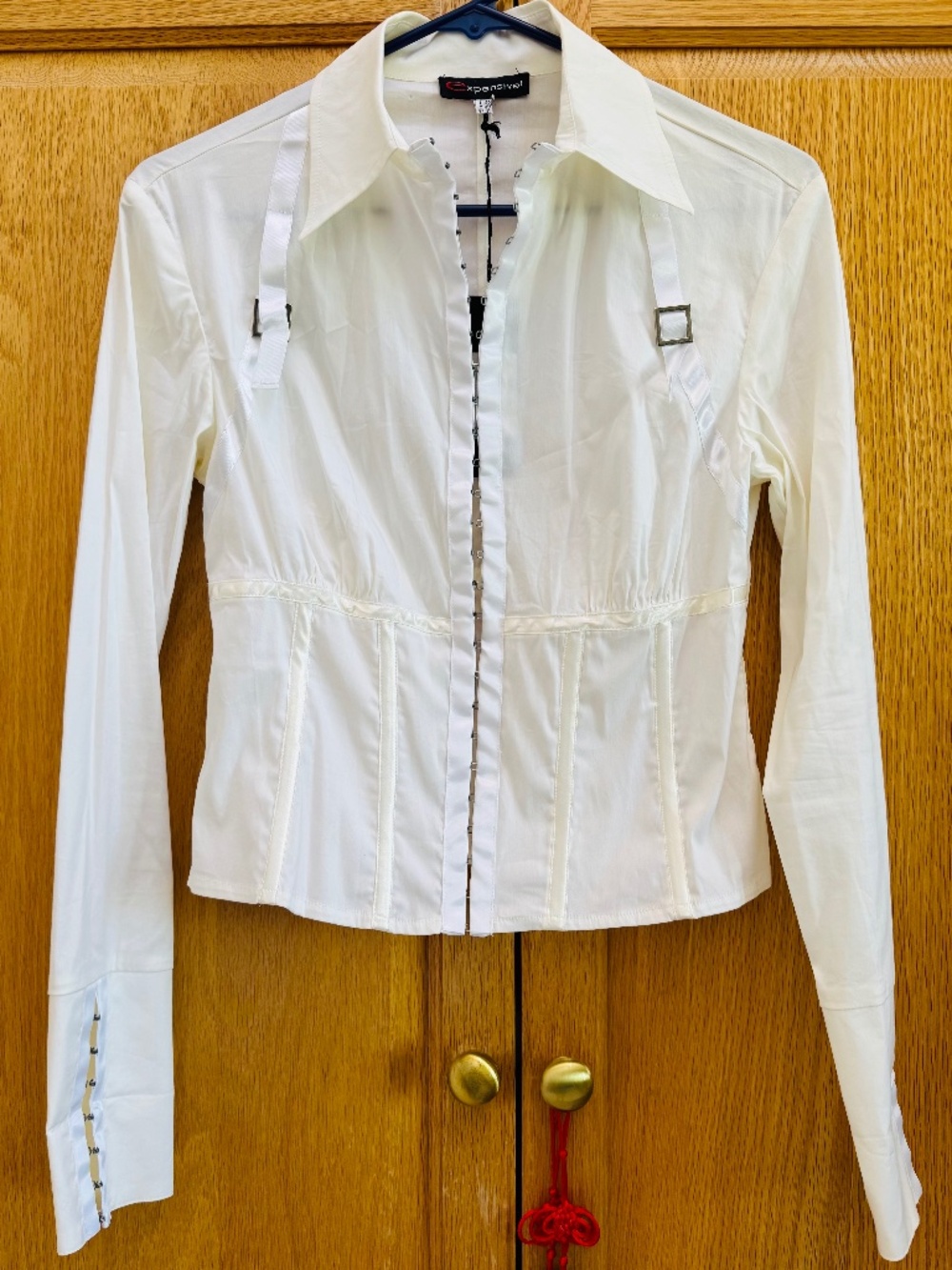 Expensive!  longsleeves hook Clasp closure front Shirt - Offwhite  UK 12 _ NWTag